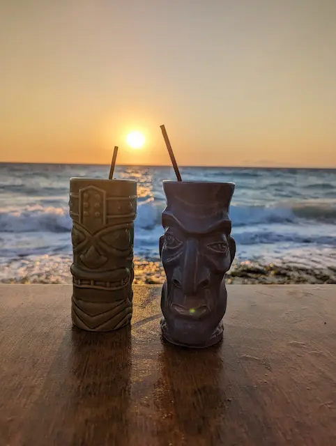 Two funny mojito cups in Rhodes beach, Greece