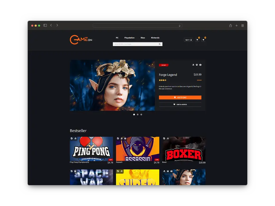Screenshot of the project GameOn